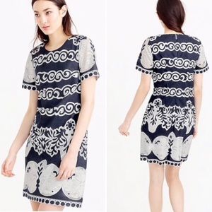 J. Crew Ornate Lace Navy & White Shift Dress 12